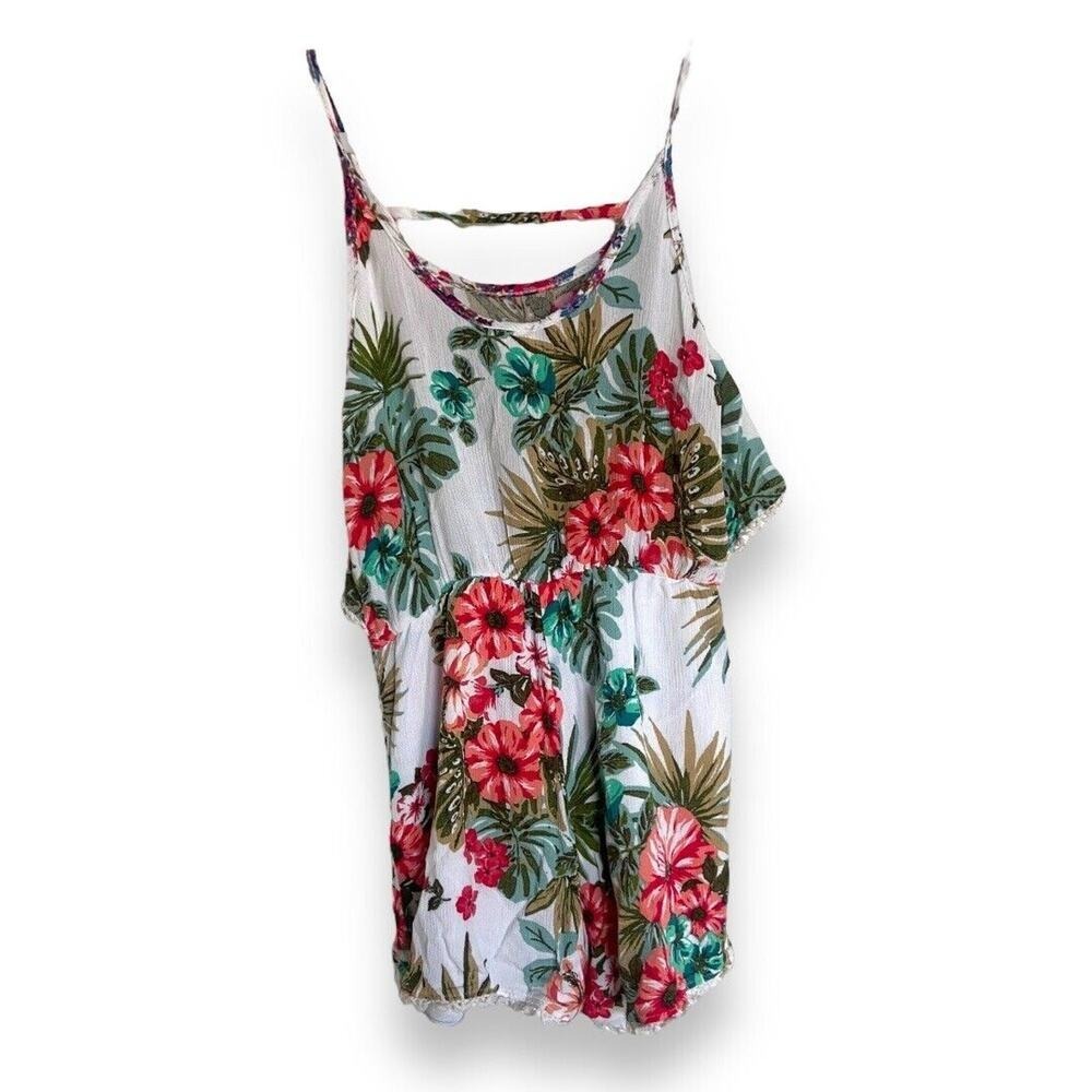 Kiddo by Katie Girls Floral Tropical Romper White Crinkle Lace Trim Size 10 Boho